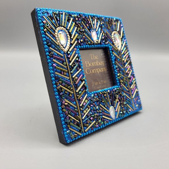 Beaded Peacock Design Picture Frame The Bombay Company for Photo 2"x2" - Picture 6 of 10